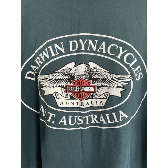 Harley Davidson 90s Double Sided Graphic T-Shirt Darwin Dynacycles Australia VTG - Picture 4 of 8